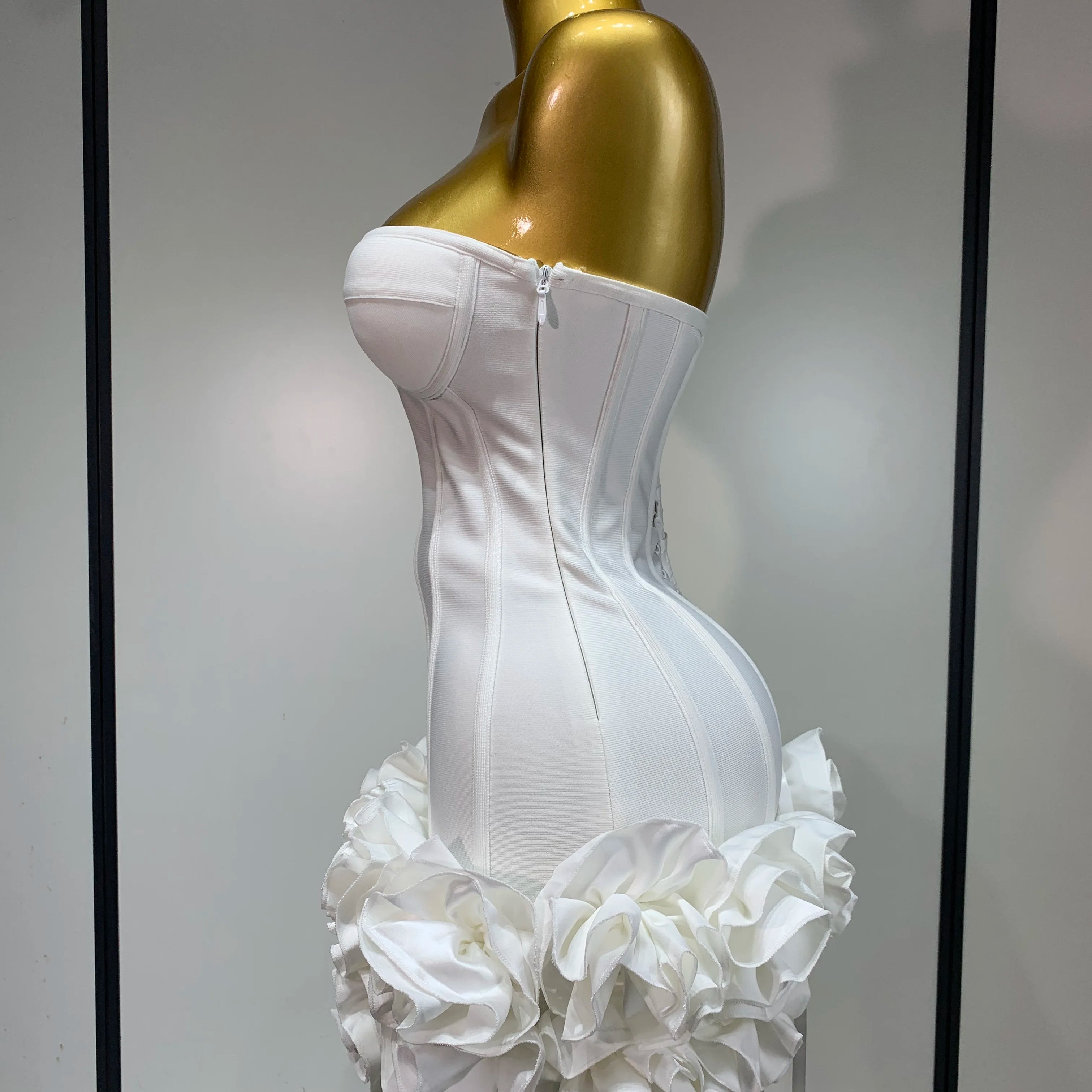 Women Sexy Strapless Flower Prom Gown Mini Dress Celebrity Red Carpet Fashion Evening Party Celebrate Birthday Club Dresses