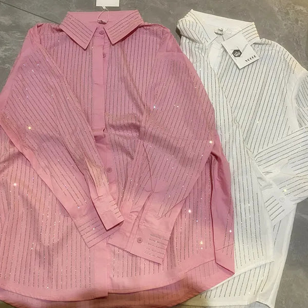 drill POLO collar shirt loose casual blouse ladies temperament elegant top