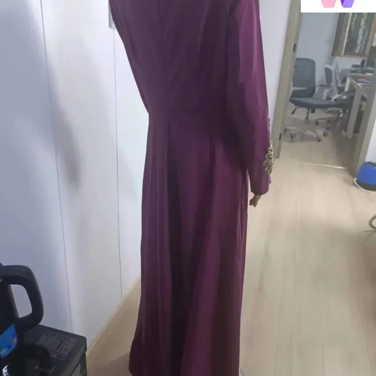 New In Women Dress NO Scarf Elegant Muslim Islam Abaya Embroidered Elastic Falbala High Waist Slim Party Robe Swing Robe Dresses