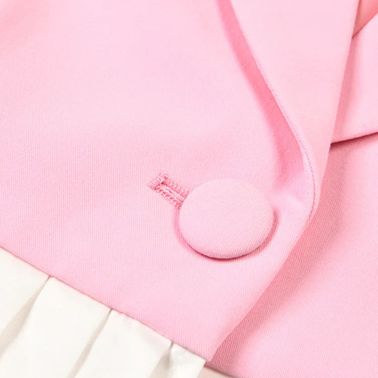 DEAT Fashion Women's Blazer Notched Collar Single Button Spliced Pleate Contrast Colors Suit Jackets Spring New Tide 7AB008