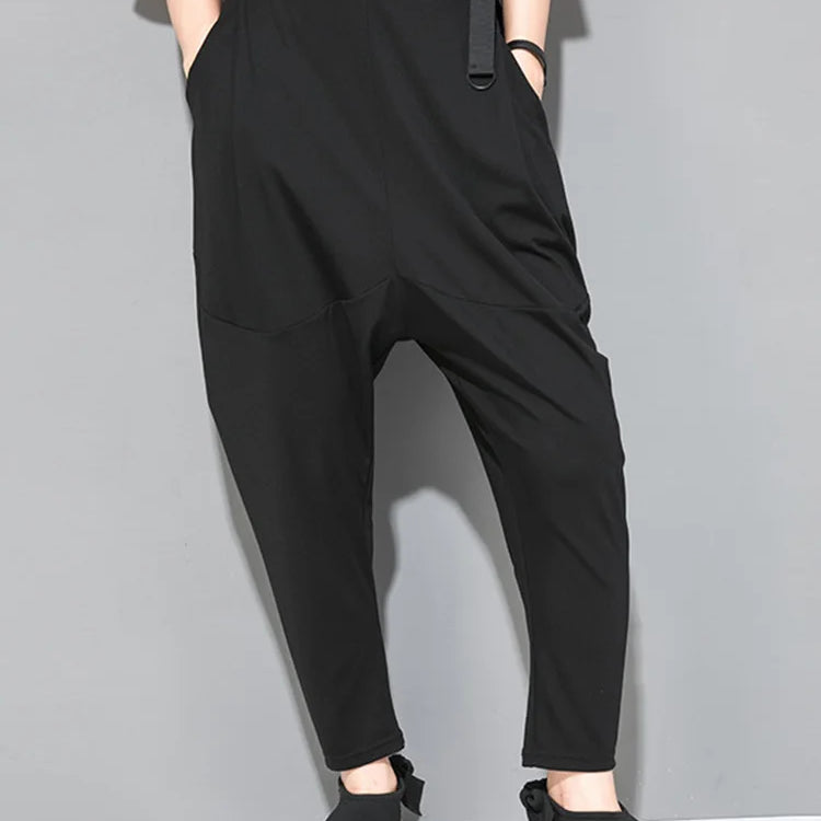 [EAM] High Elastic Waist Black Pockets Thin Harem Pants New Loose Fit Trousers Women Fashion Tide Spring Summer 1DF4728