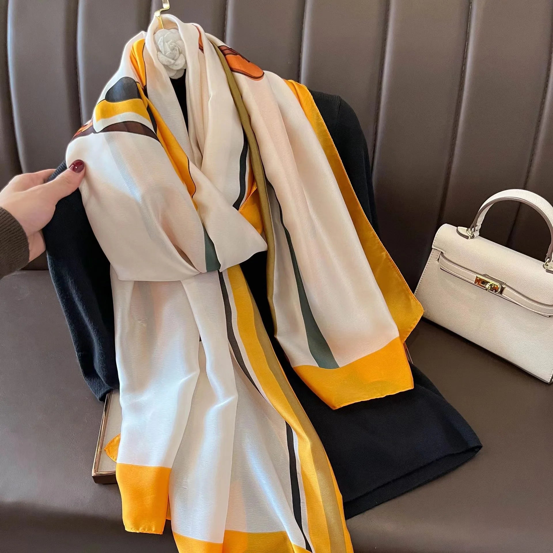 180*90cm Luxury Brand Spring Summer Autumn Women Clothing New Fashion Color matching printed silk scarf lady popular turba 45 180cmx90cm