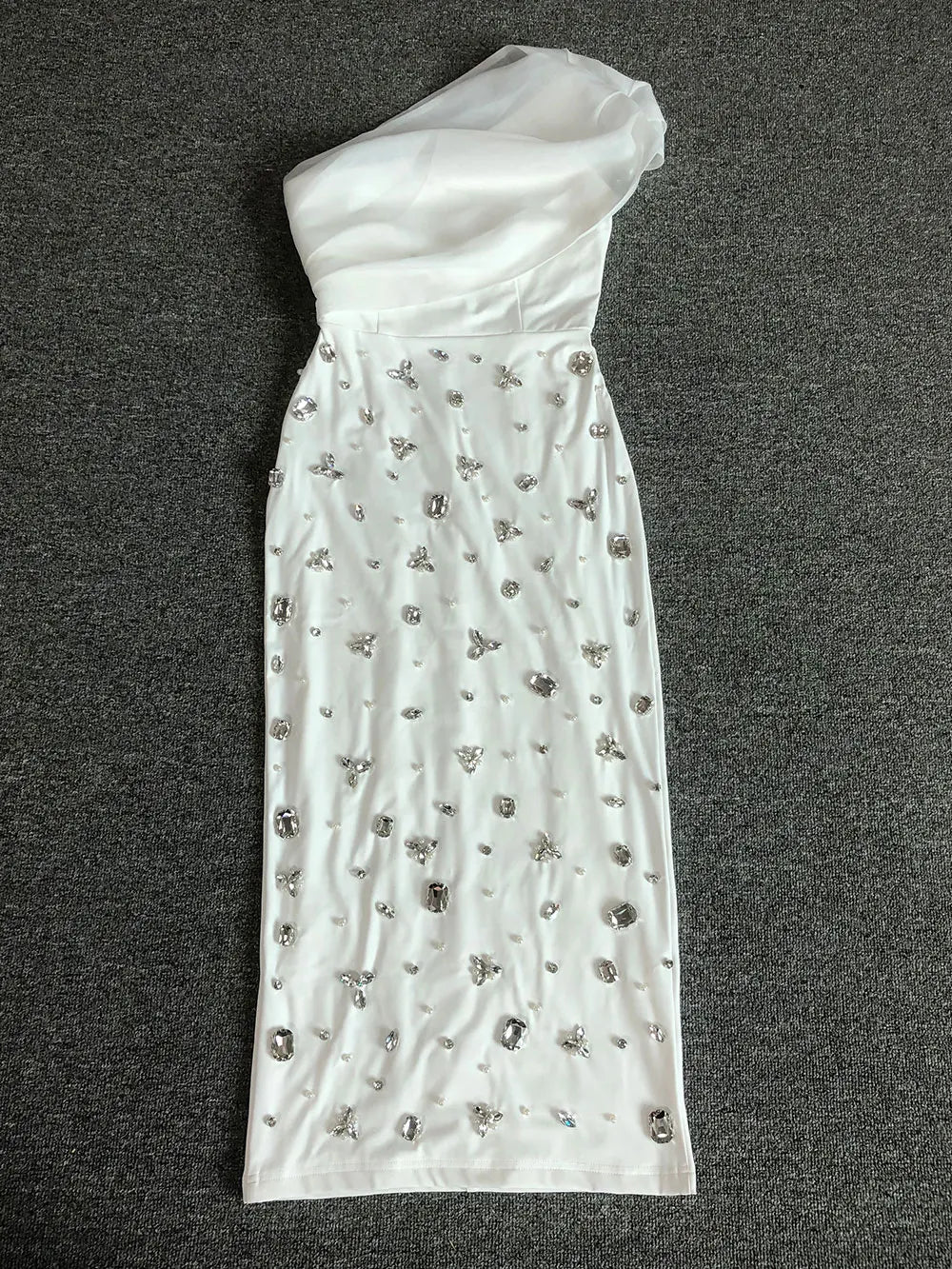 2025 Sexy Women Light Luxury Nail Bead Dress with Slant Neck and Sleeveless Bodycon Flute Patchwork Dress Evening Party Vestidos