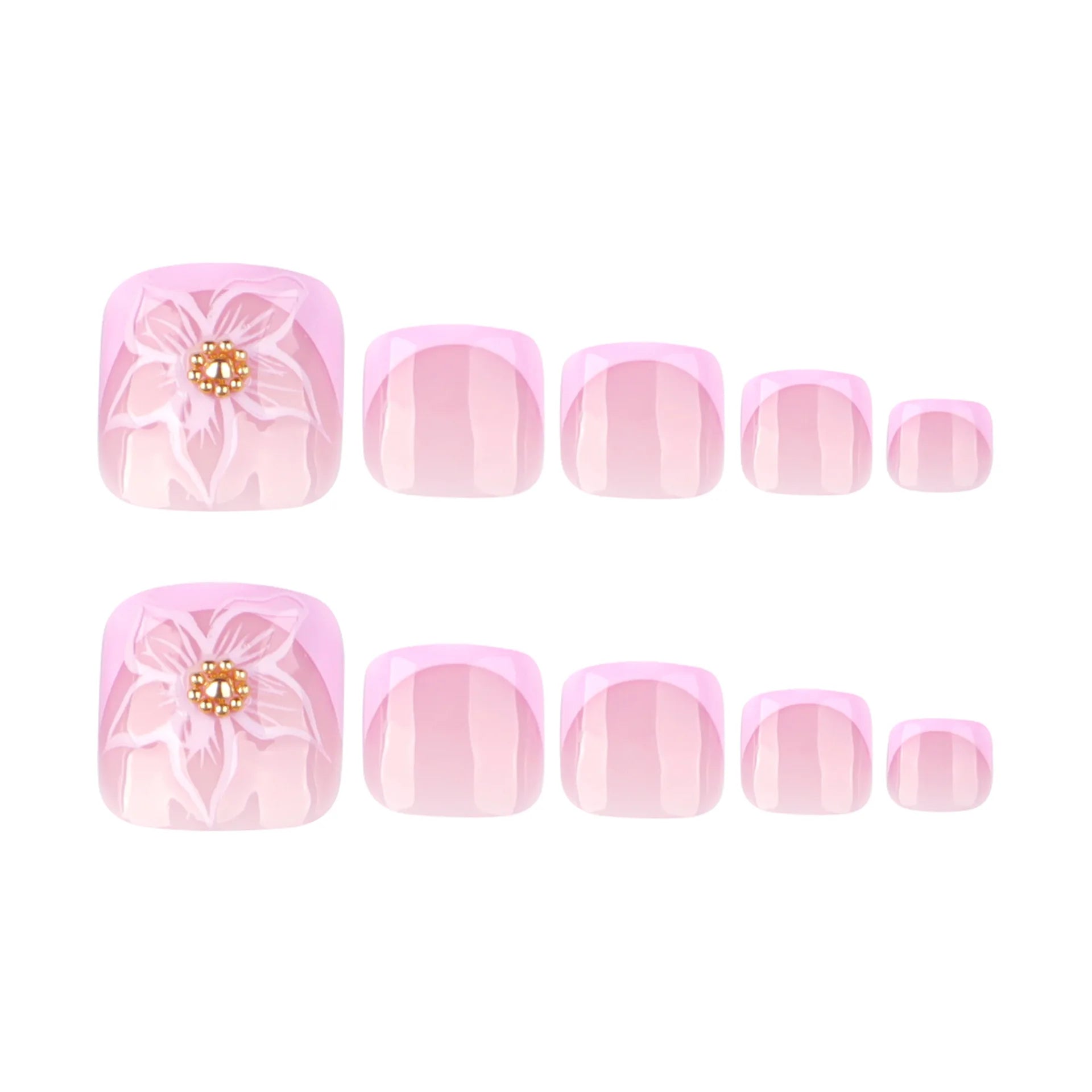 24pcs French False Toe Nails 3d Flowers Design Nail Art Press on Toenails Women Girl Wearable Ins Simple Square Fake Toenails