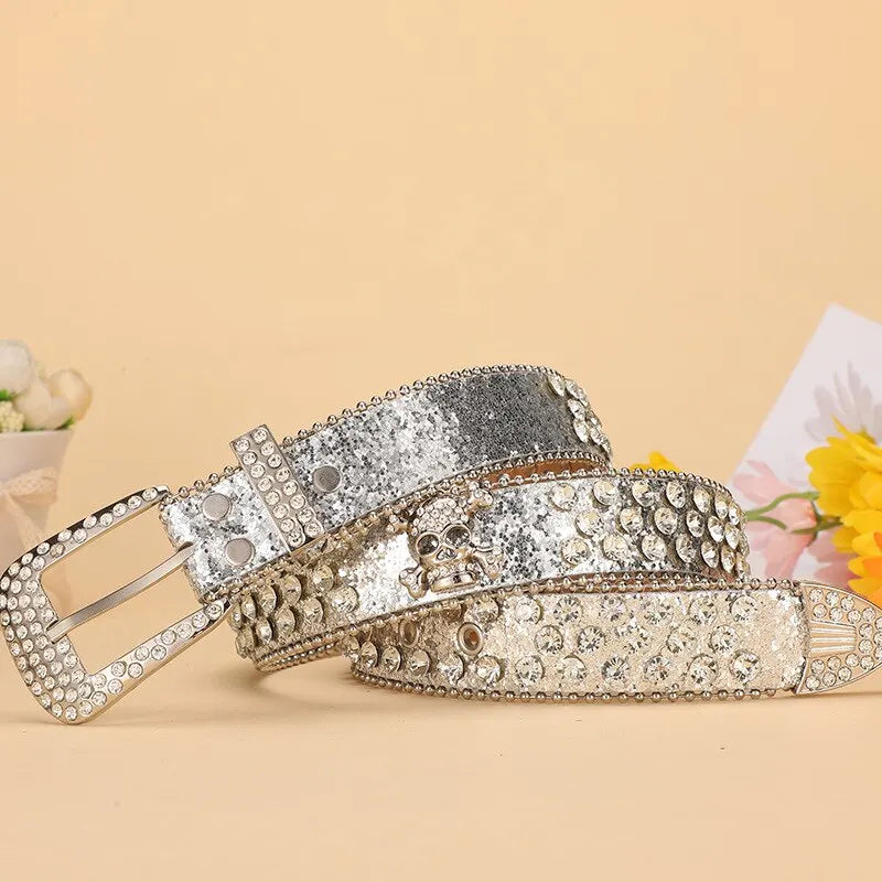 Halloween Belt Ladies Skull Rhinestone Belts European and American Style Women Stretching Denim Outdoor Style Belt