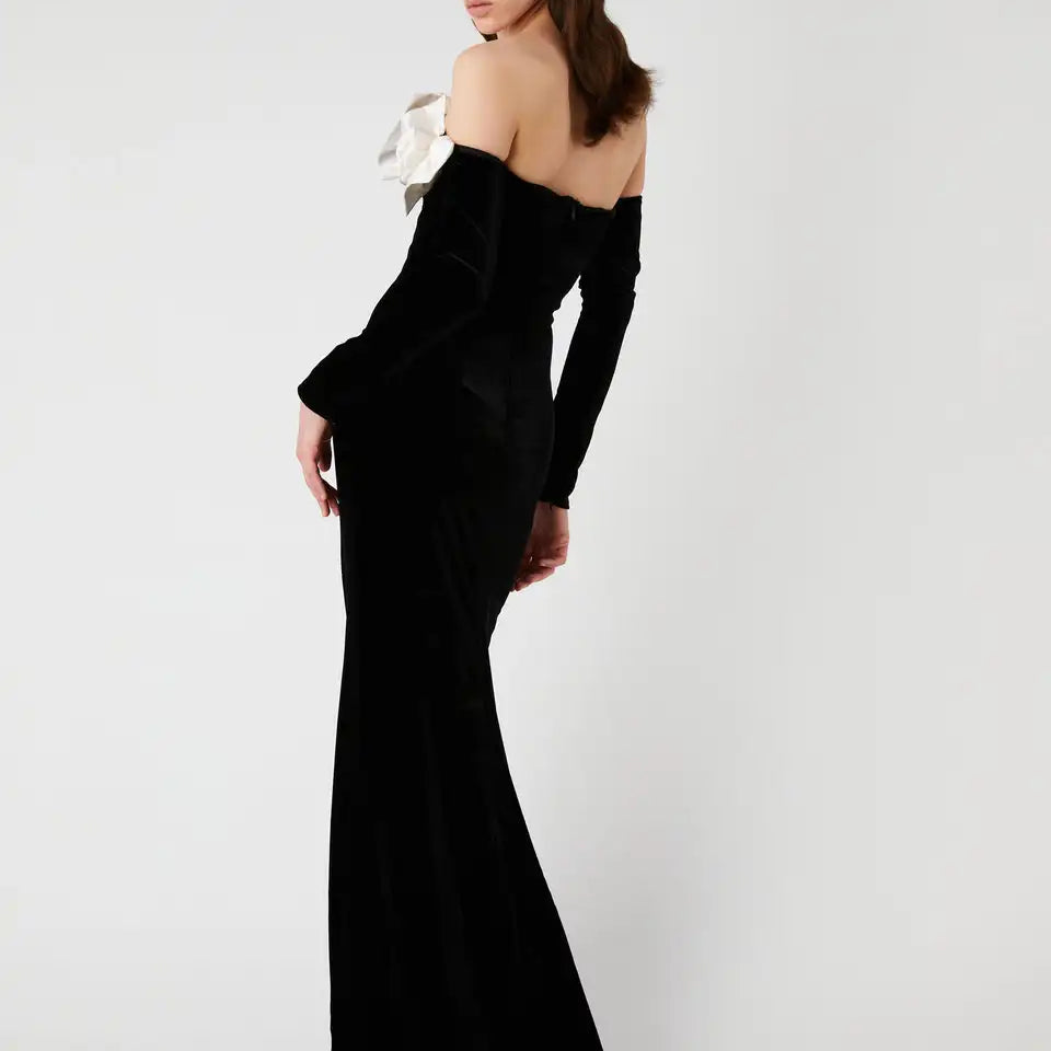 Winter Style Women Long Sleeve Sexy Off the Shoulder Floor-length Dress Velvet Elegant Evening Party Celebrate Dress