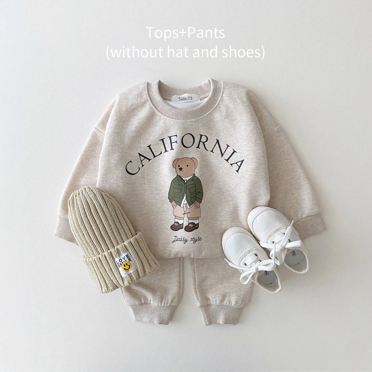Baby Boy Girl Clothing Sets Children Bear Pullover Sweatshirts + Simple Solid Cotton Sports Pants 2pc Kids Clothes Boy New Suit Light grey