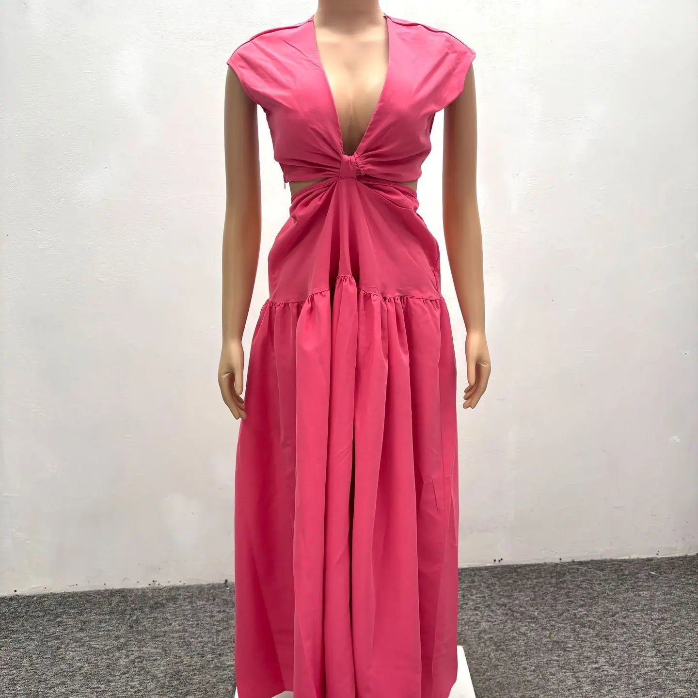 CM.YAYA Women Short Sleeve Tie Up Open Waist Deep V-neck Maxi Long Dress 2025 Summer Sexy Club Party Even Beach Vestidos Dresses