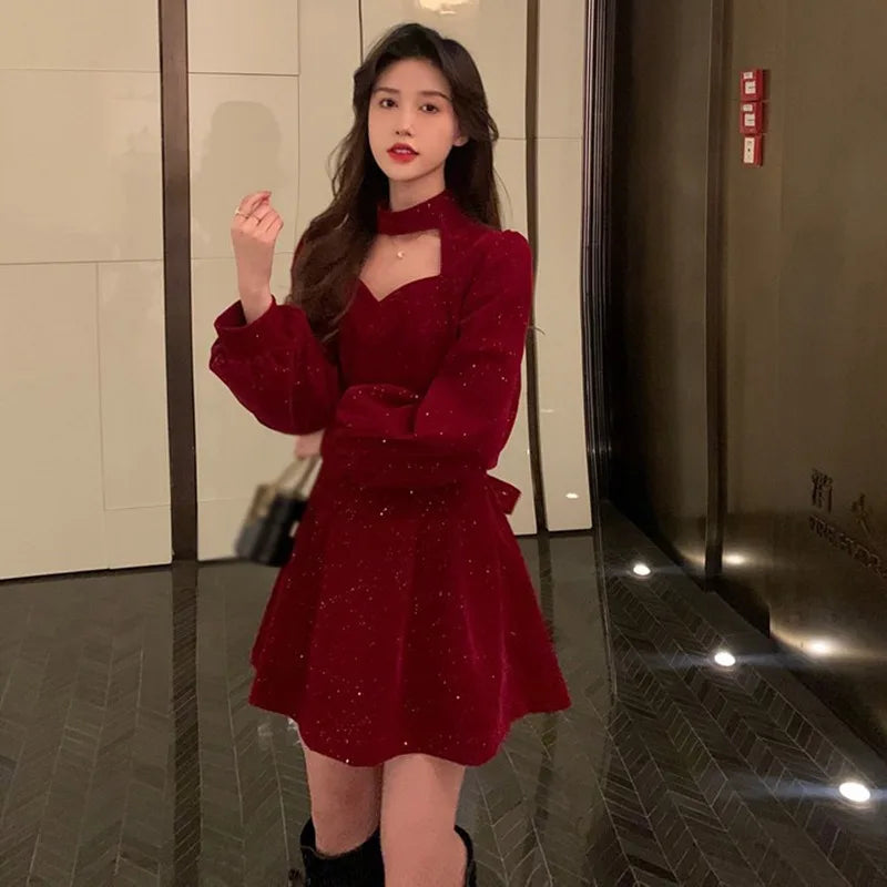 Women's Long Dress Autumn And Winter Dress Christmas High-end Neck Elegant Slim