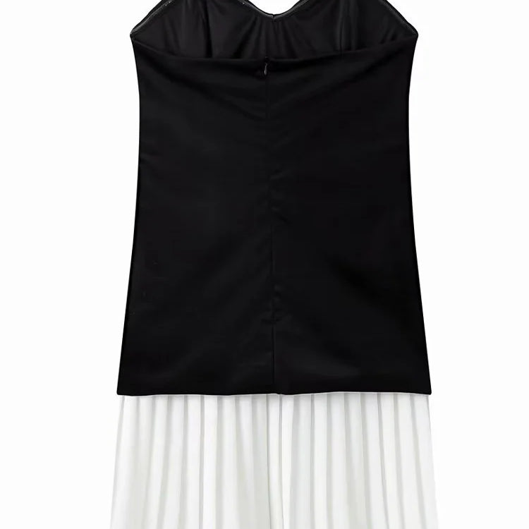 Off Shoulder Pleated Patchwork Dress Women Sexy Backless Sleeveless Mini Dresses Summer Female New Tube Top Vestidos