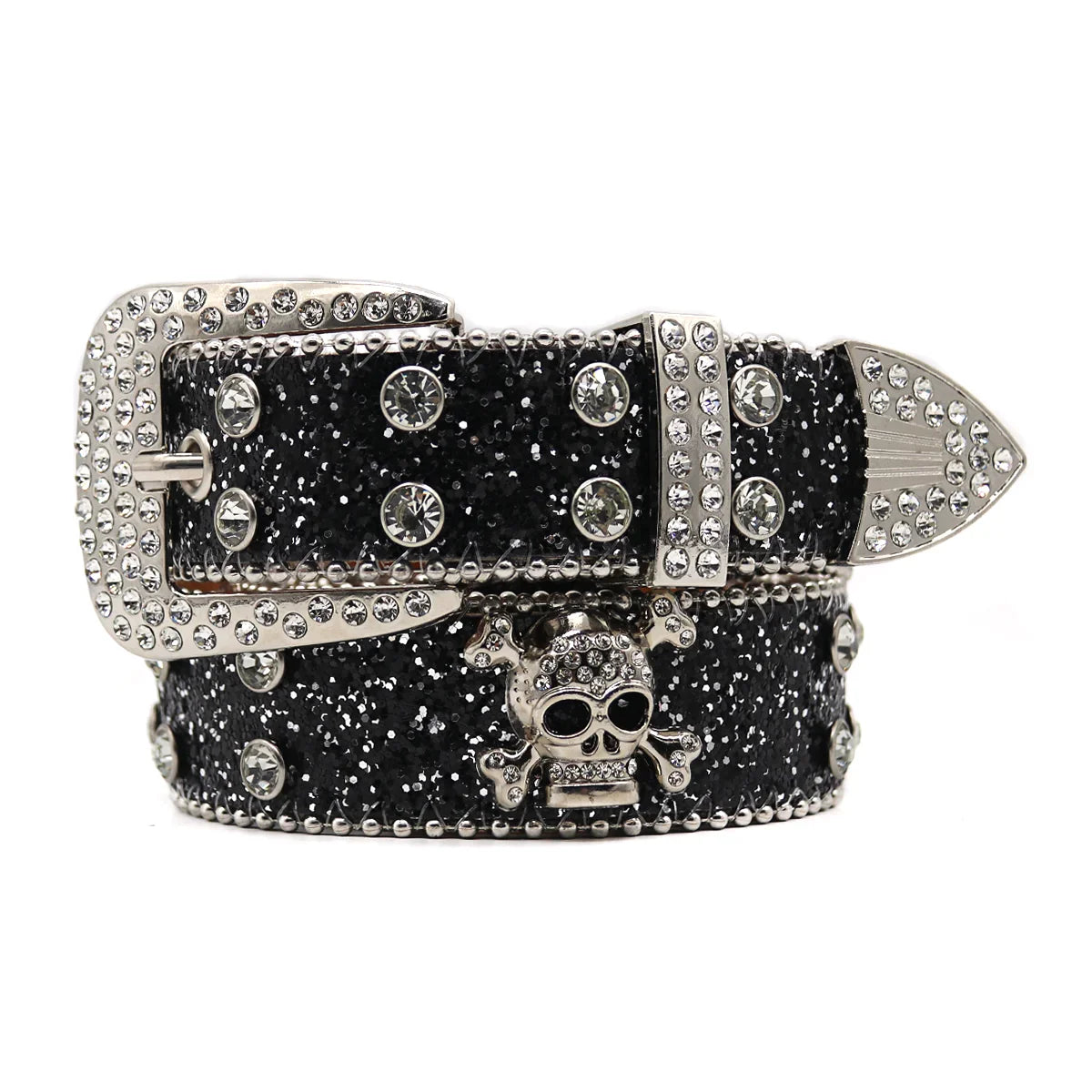Women's Brand Luxury Sequin Punk Metal Buckle Belt Y2k Bling Skull Rhinestone Belt Fashion Waistband Jeans Pants Decor Belt