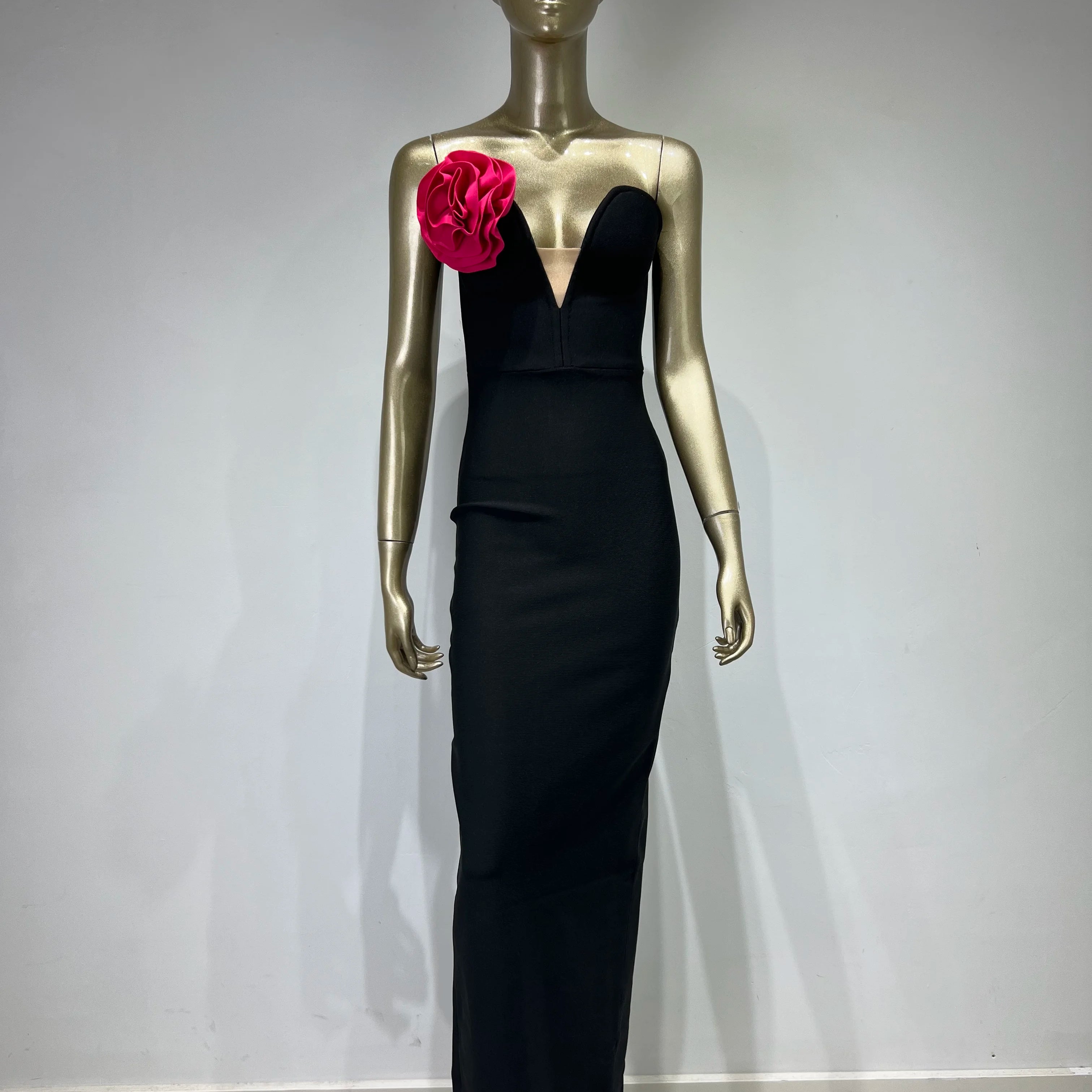 Celebrity Women Summer Sexy Strapless Backless Flower Patchwork Maxi Long Bandage Dress 2024 Elegant Evening Club Party Dress