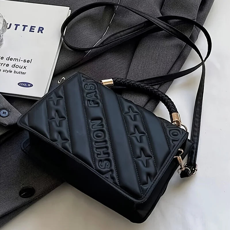 1pc Trendy Quilted Handbag with Adjustable Strap, Stylish Black Shoulder Purse for Women with Mini Coin Pouch, Crossbody Purse