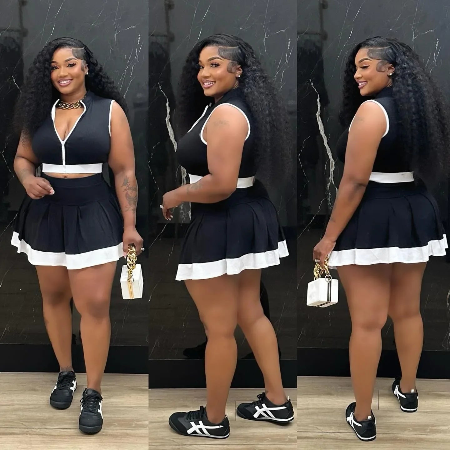 CM.YAYA Women's Set Sleeveless V-neck Vest + Pleated Skirts 2025 Summer Cute Street Beach Two 2 Piece Sets Outfits Tracksuit