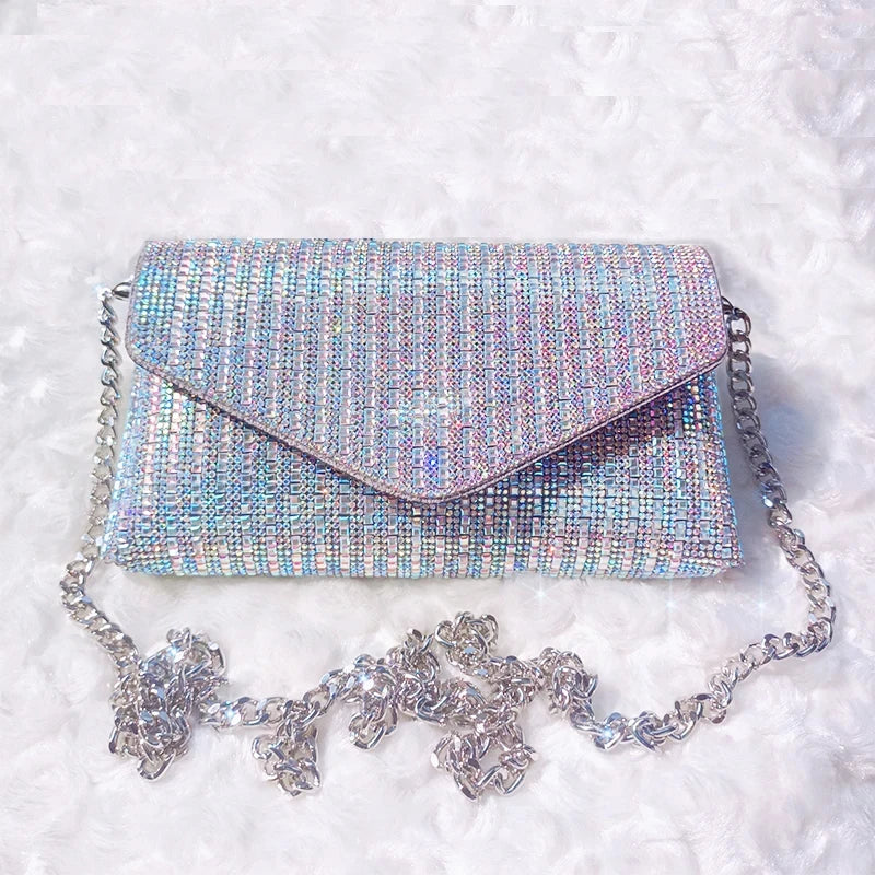 JIOMAY Rhinestone Purse Hand Bags For Women 2024 New Designer Luxury Bag Fashion Trends Chain Silver Purse Party Bags aurora CHINA