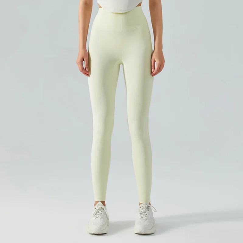 Emily Sportswear Naked High Waist Tight Yoga Pants Double-sided Brushed Peach Buttocks Lifting Running Sports Fitness Leggings Milky white CHINA