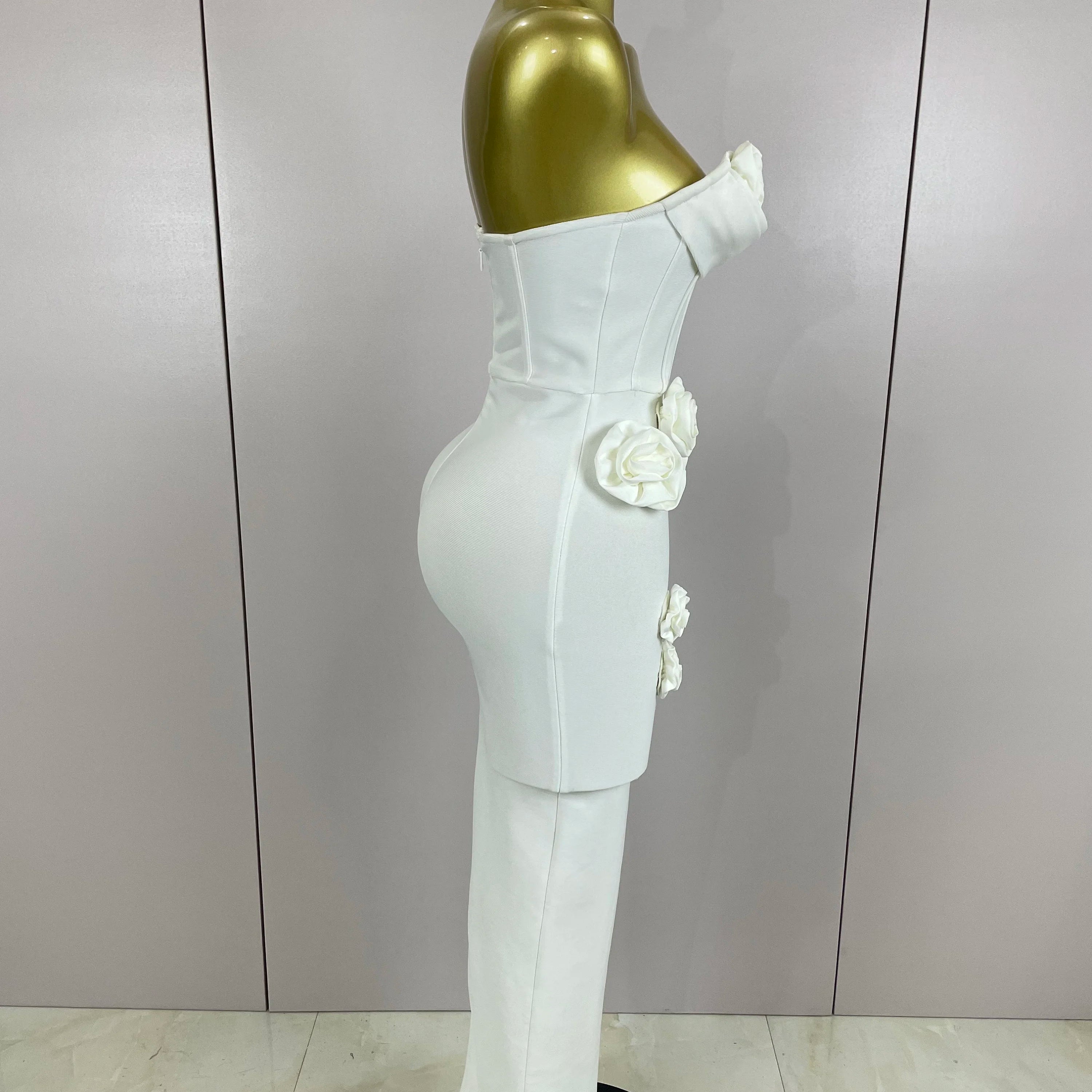 Sexy Fashion White Elegant Strapless Flower Bodycon Long Dress Women Casual Streetwear Club Birthday Party Slim Elegangt Dresses