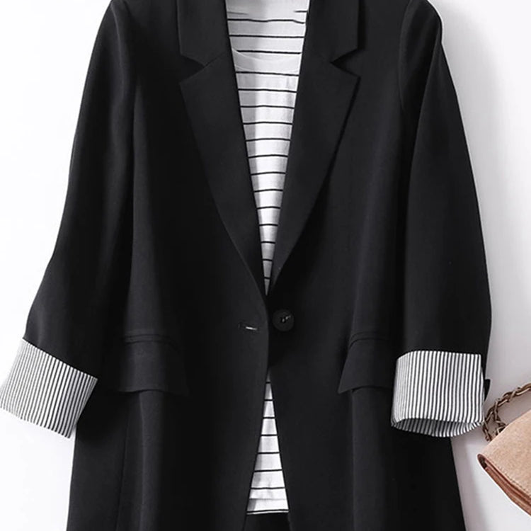Fashion Office Women Blazer OL Casual Long Sleeve Coats Elegante Lapel Female Work Outwear Solid Simple Formal Suits black
