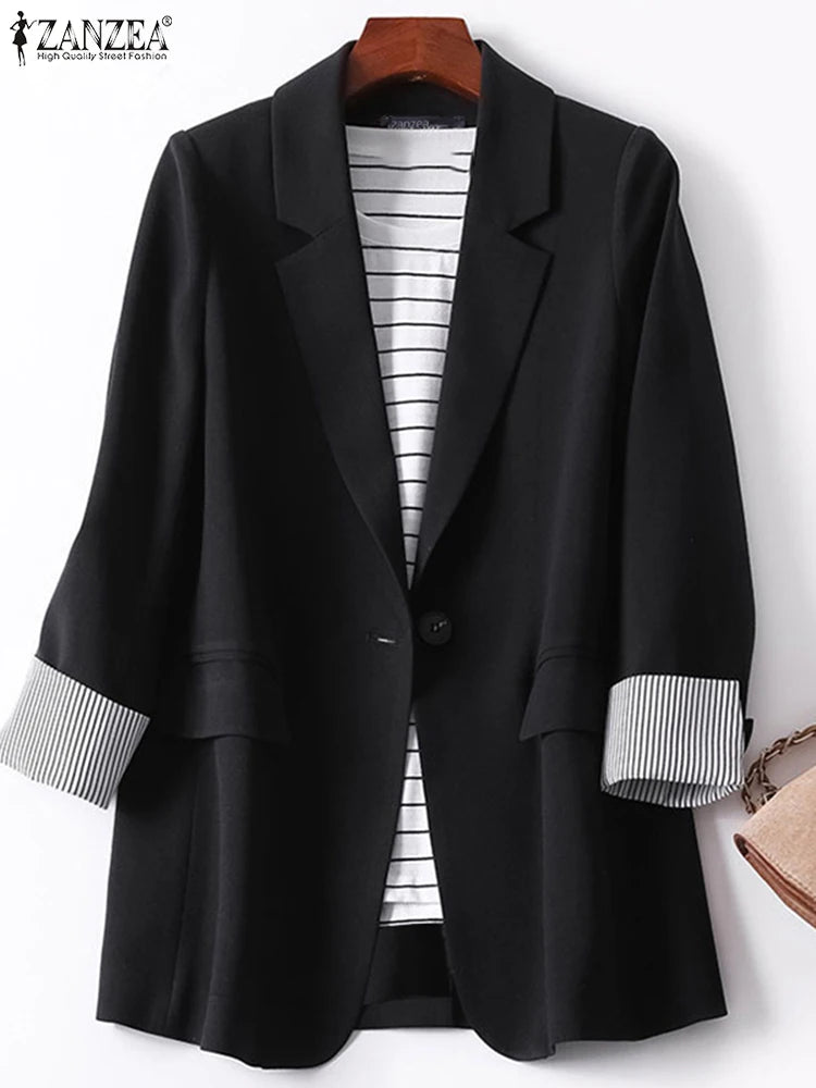Fashion Office Women Blazer OL Casual Long Sleeve Coats Elegante Lapel Female Work Outwear Solid Simple Formal Suits black