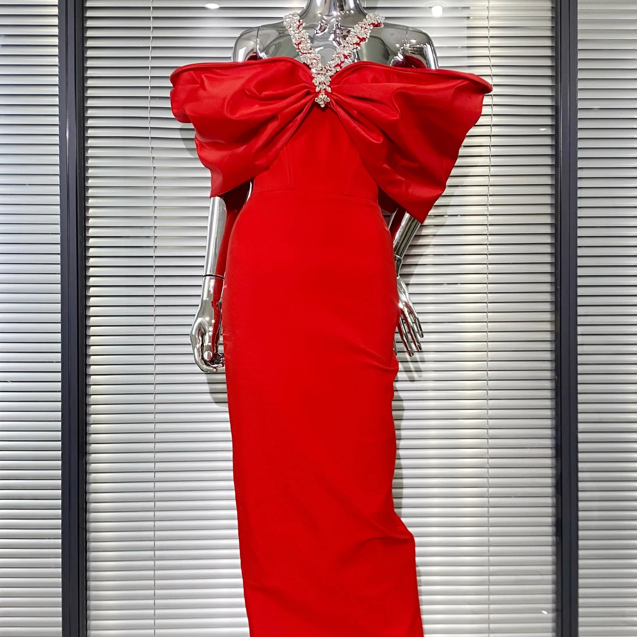 Sexy Off The Shoulder Shinind Diamond Halter Ankle Length Bandage Dress Elegant Woman Party Vestido Birthday Party Outfit