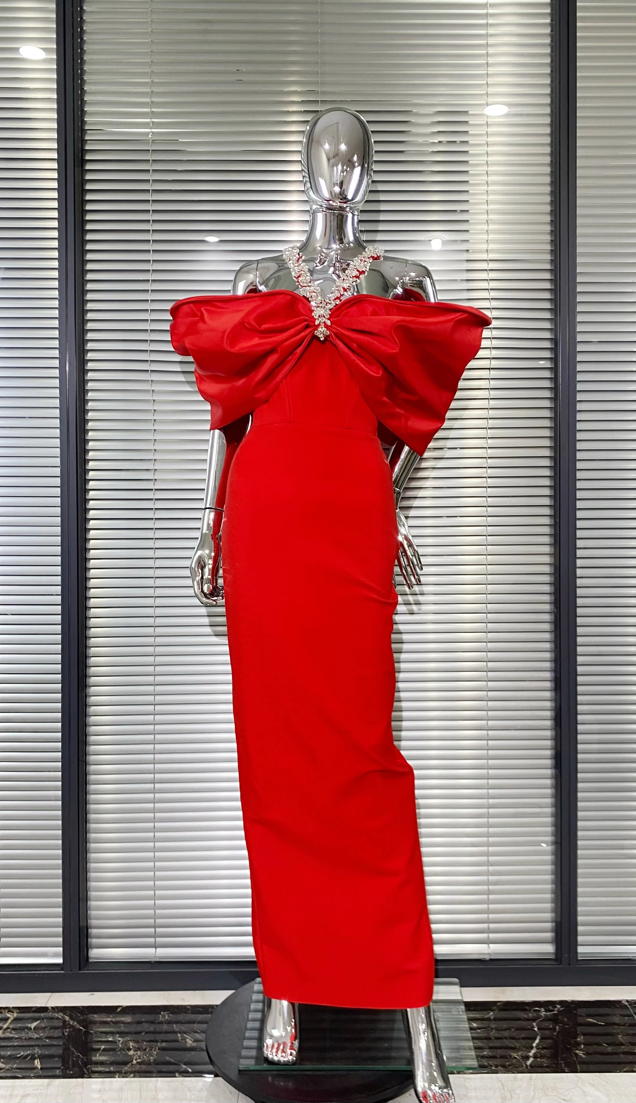 Sexy Off The Shoulder Shinind Diamond Halter Ankle Length Bandage Dress Elegant Woman Party Vestido Birthday Party Outfit