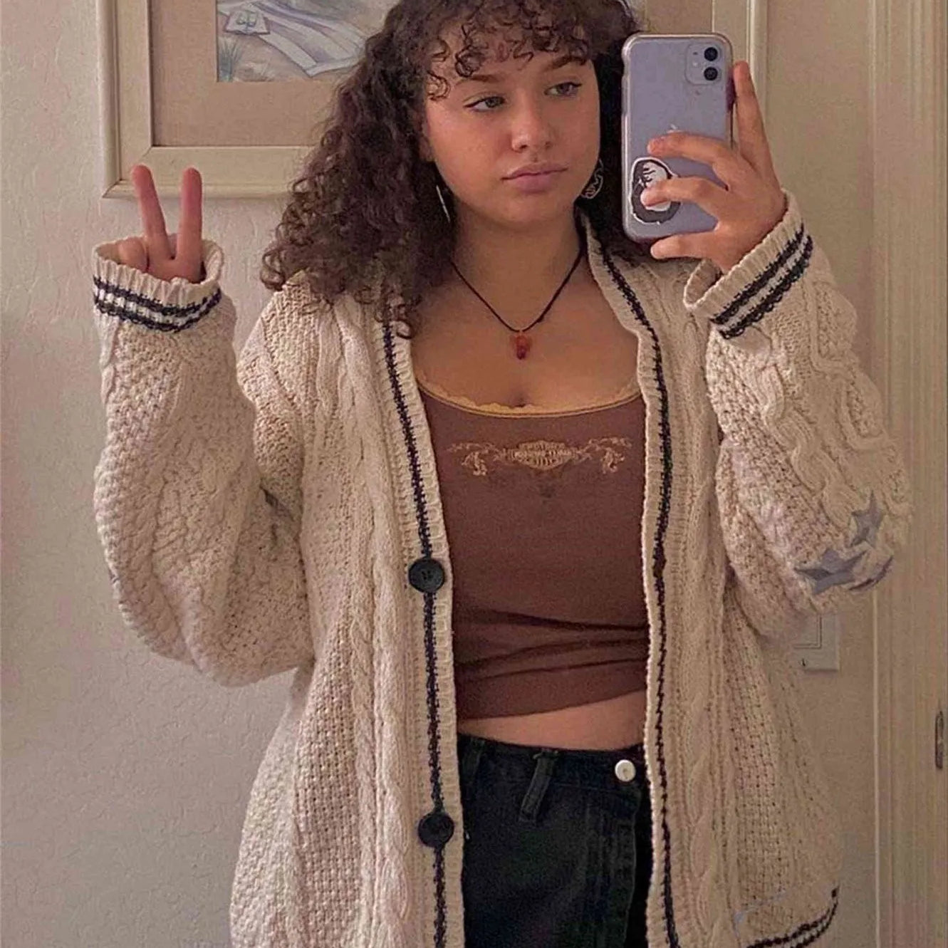 Women's Comfortable Autumn and Winter Knitted Embroidered Cardigan Temperament Age Reduction Loose Casual Sweater Coat