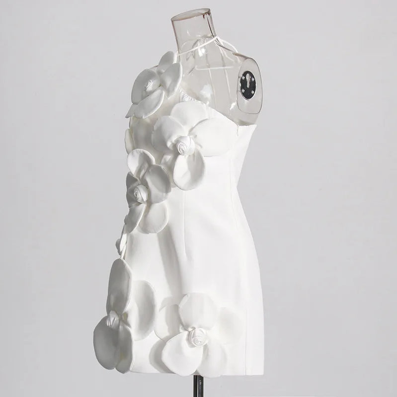 White Color Women Sexy Halter Backless Off the Shoulder Bodycon Mini Dress Florals Birthday Party Celebrate Vacation Dress