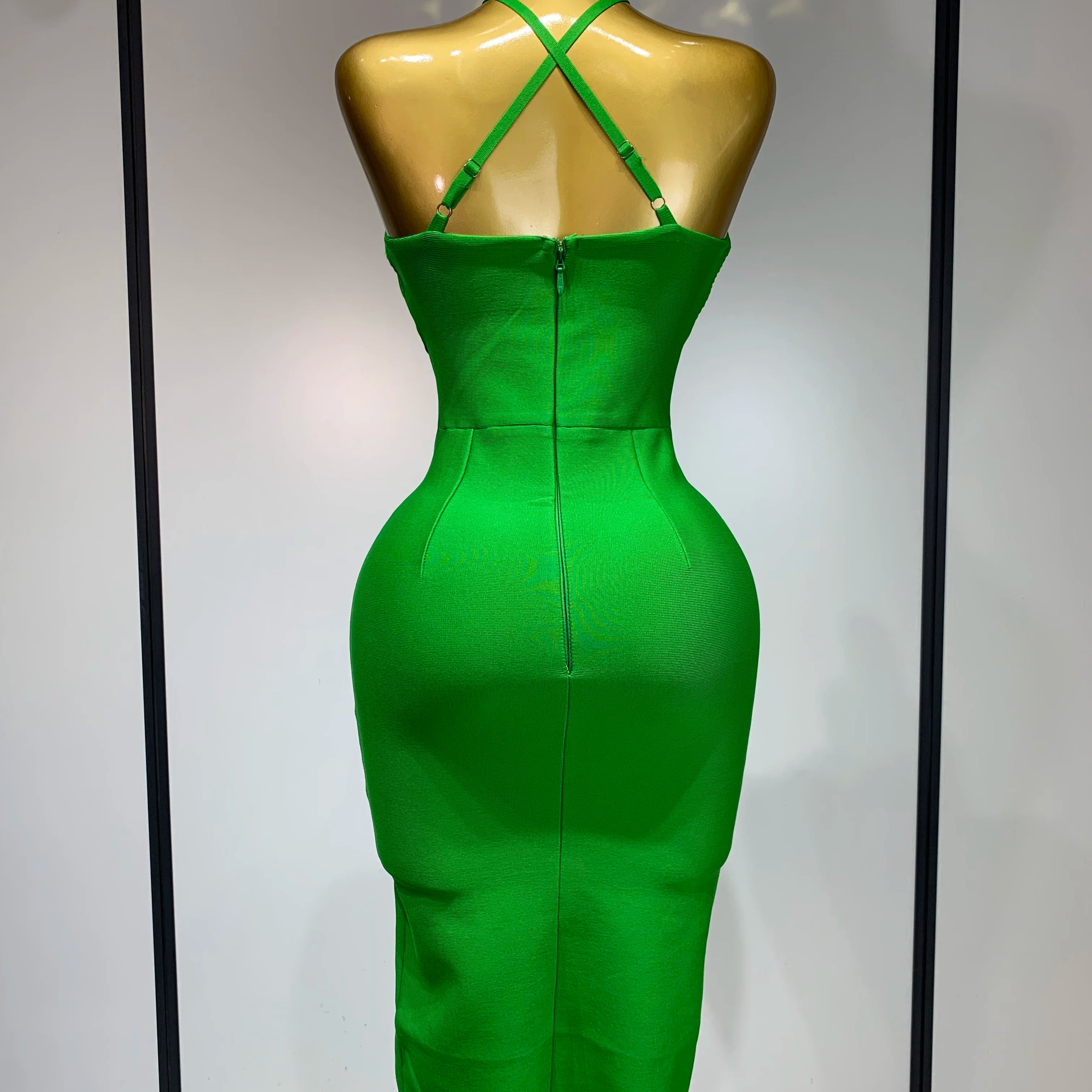 Women Sexy Sleeveless Backless Green Midi Bodycon Bandage Dress 2025 Celebrity Elegant Evening Club Party Luxury Birthday Dress