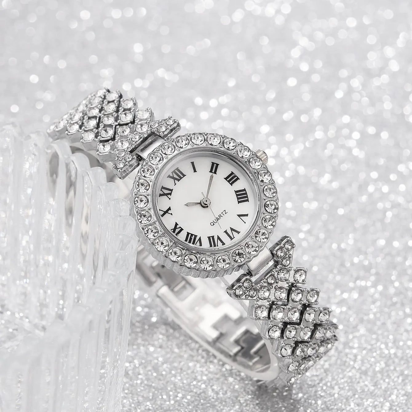 5PCS Set Watch Women Ring Necklace Earrings Rhinestone Fashion Wristwatch Female Casual Ladies Watches Bracelet Set Clock