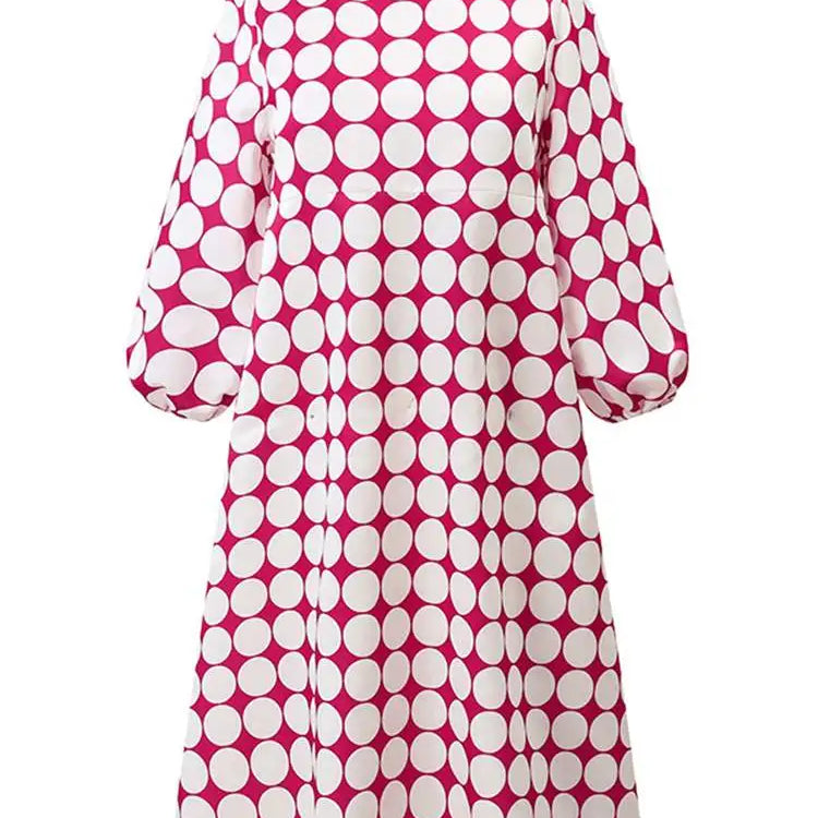 Plus Size Fashion Women Polka Dot Bohemian Dress Casual Printed Midi Sundress Summer Lantern Sleeve Loose Party Robe