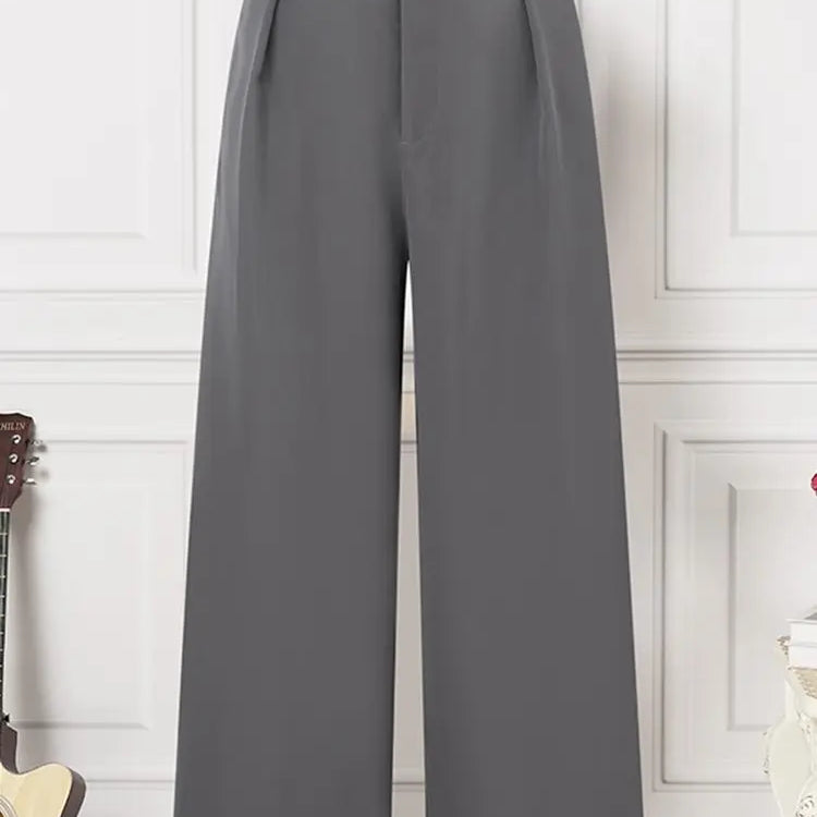 Women Pleating Pantalons Korean High Waist Pants Vintage Wide Leg Long Trouser Casual Loose Colorblock Streetwear Pants