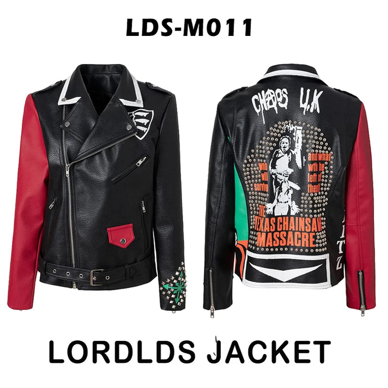 Men Leather Jacket 2024 Fashion Motorcycle Style Studded Punk Rock Cool Zipper Streetwear Biker Coats LDS-M011