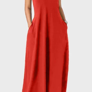 European and American Women's Cross border Summer New Product Solid Color Sexy Deep V Sling Dress Rose Red