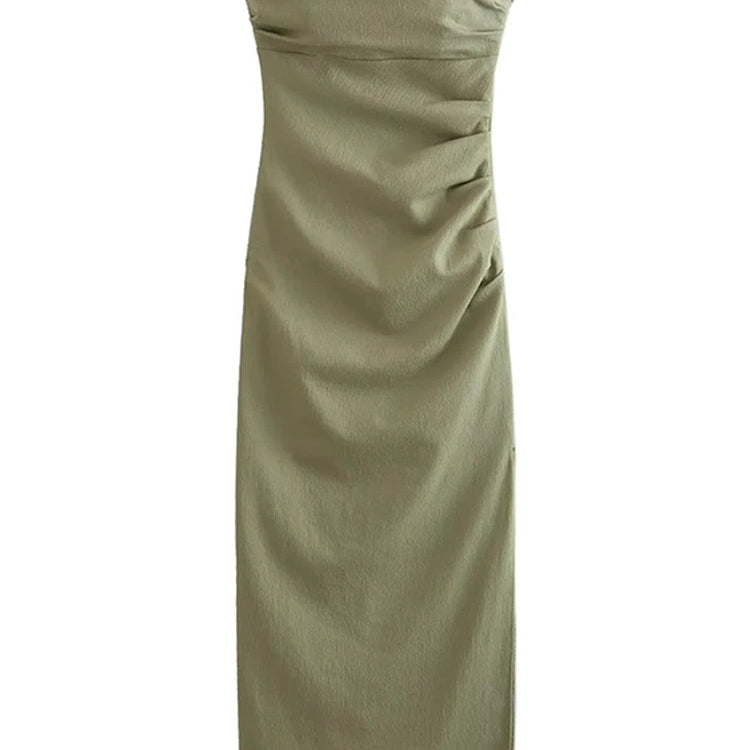 Fashion Dress Summer Women Midi Chic Ruched Elegant Tube Top Tight Holiday Dress Street Comfortable Solid Women Dresses