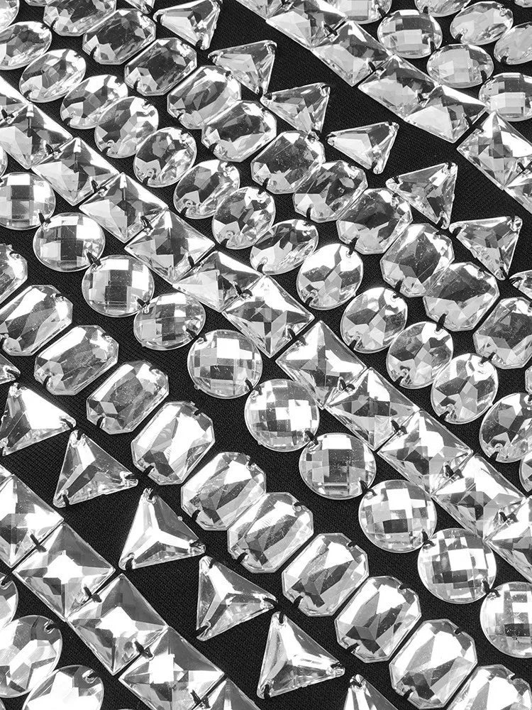 TWOTWINSTYLE Detachable Gloves Dress Square Collar Sleeveless High Waist Slimming Patchwork Diamond Mini Dress Female Fashion