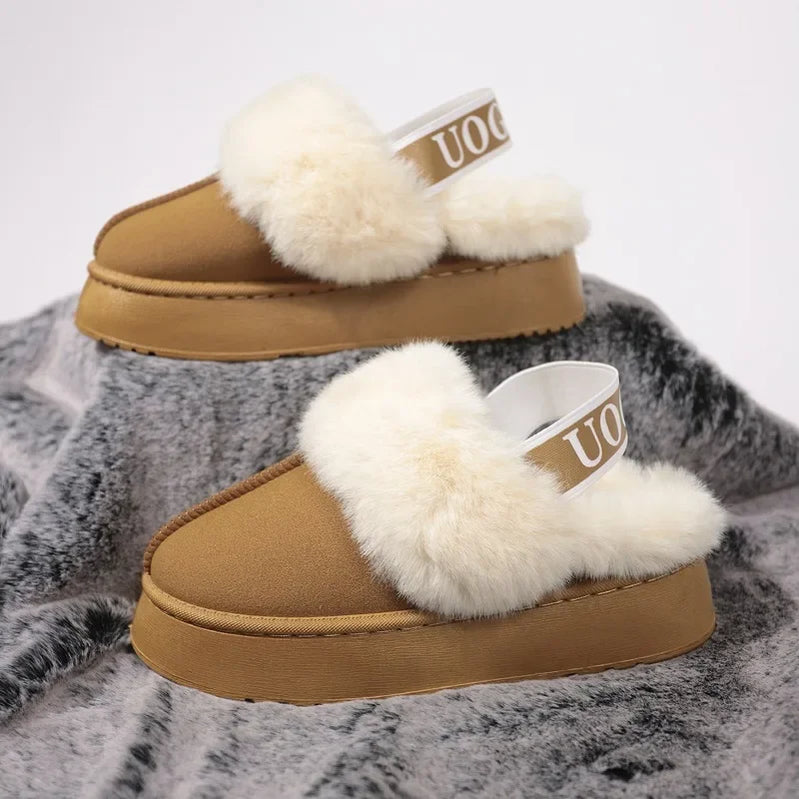 New Leather Women Fashion Winter Indoor Solid Color Suede Slippers Ladies Home Platform Warm Slip-on Women’s Shoes Brown