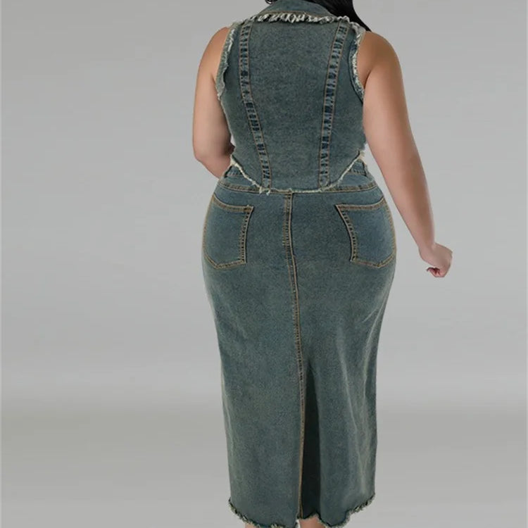 Wmstar Women Plus Size Denim Skirts Sets Two Piece Set Casual Summer Turn-down Collar Crop Tops Streetwear Matching Suits 2024