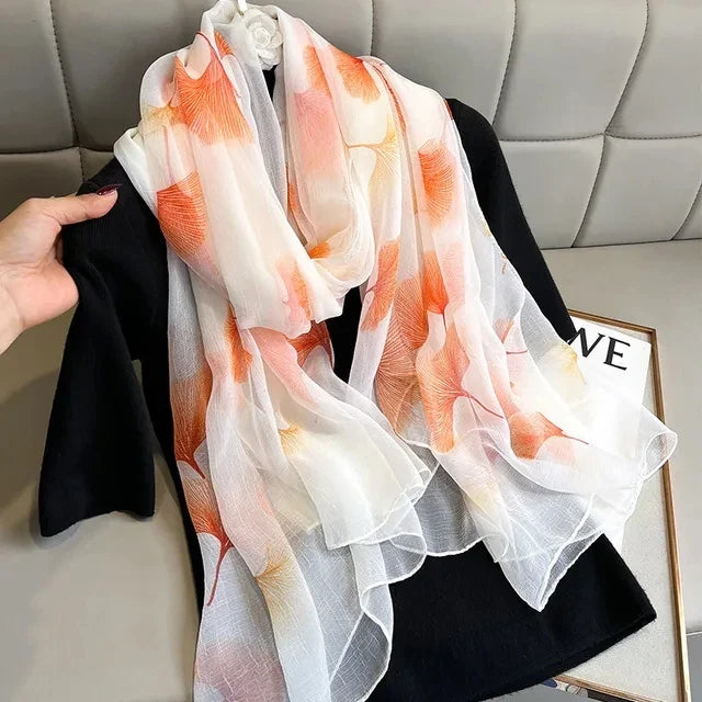 Print Silk Scarf Hijab Women Spring Deisgn Soft Beach Stoles Elegant Head Scarves Echarpe Shawl Satin Large Wrap Echarpe Bandana see chart 2
