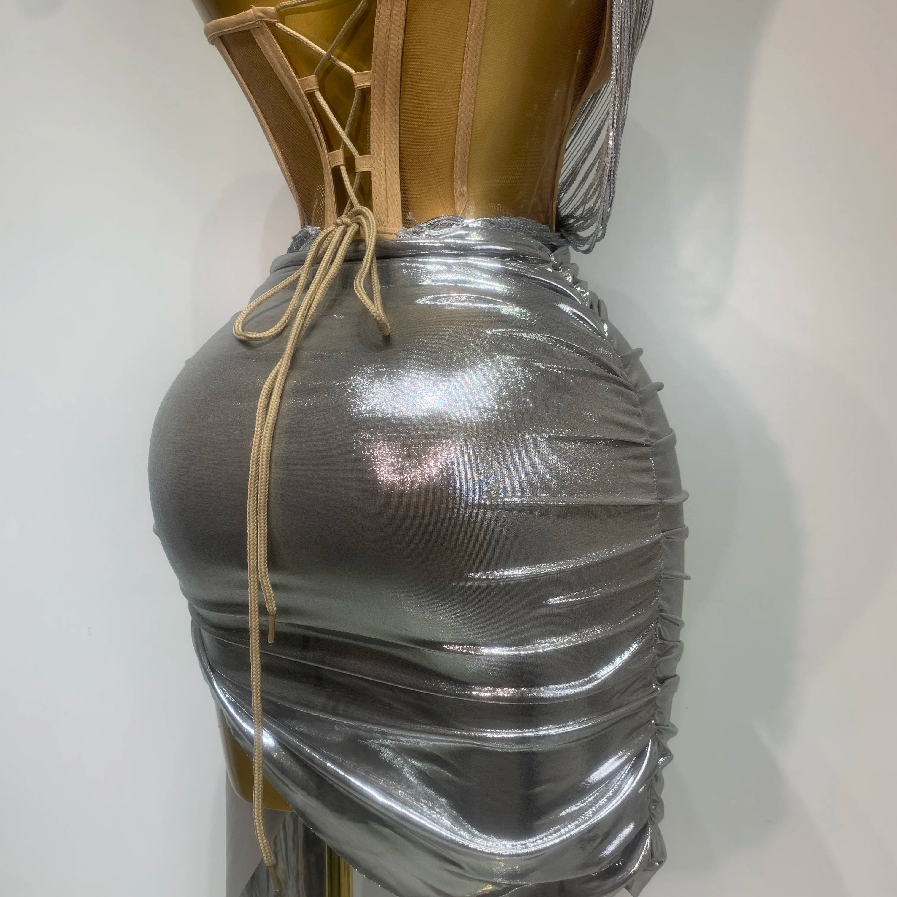 Sparkly Sequin Two Piece Set Sexy Strapless Backless Women Outfit Evening Party Nightclub Stage Performance Dance Costume