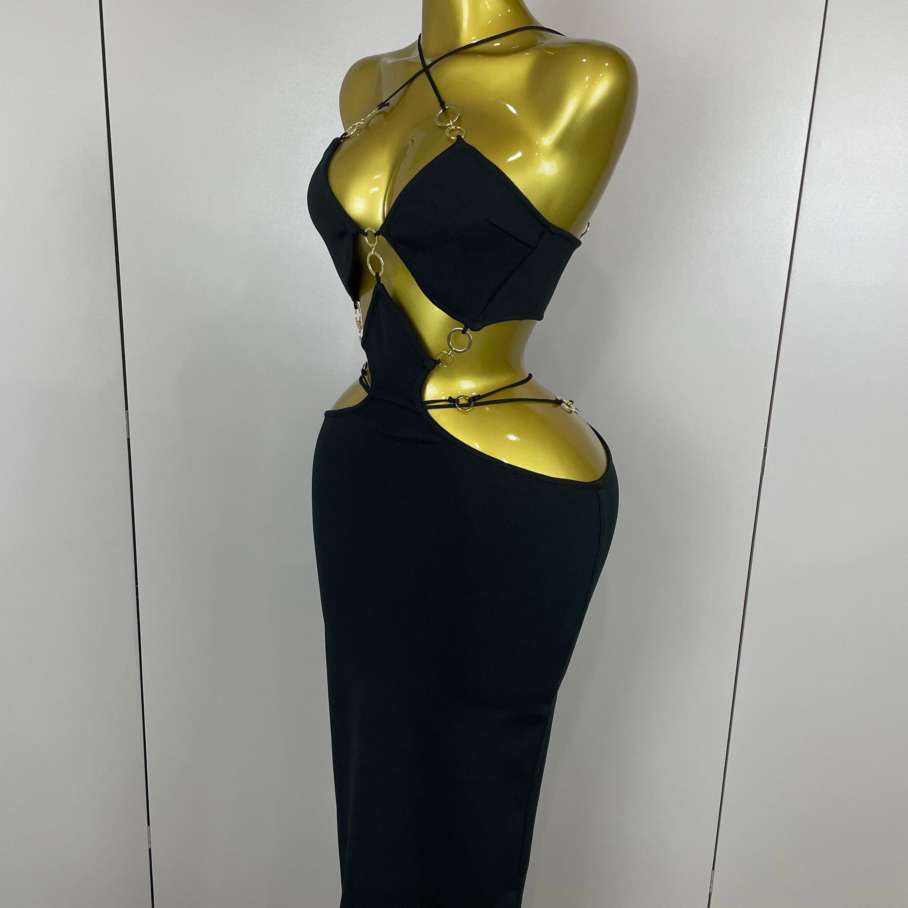 Sexy Halter Hollow Out  Sleeveless Black Red Bodycon Long Bandage Dress 2025 Women Celebate Elegant Luxury Birthday Club Dress