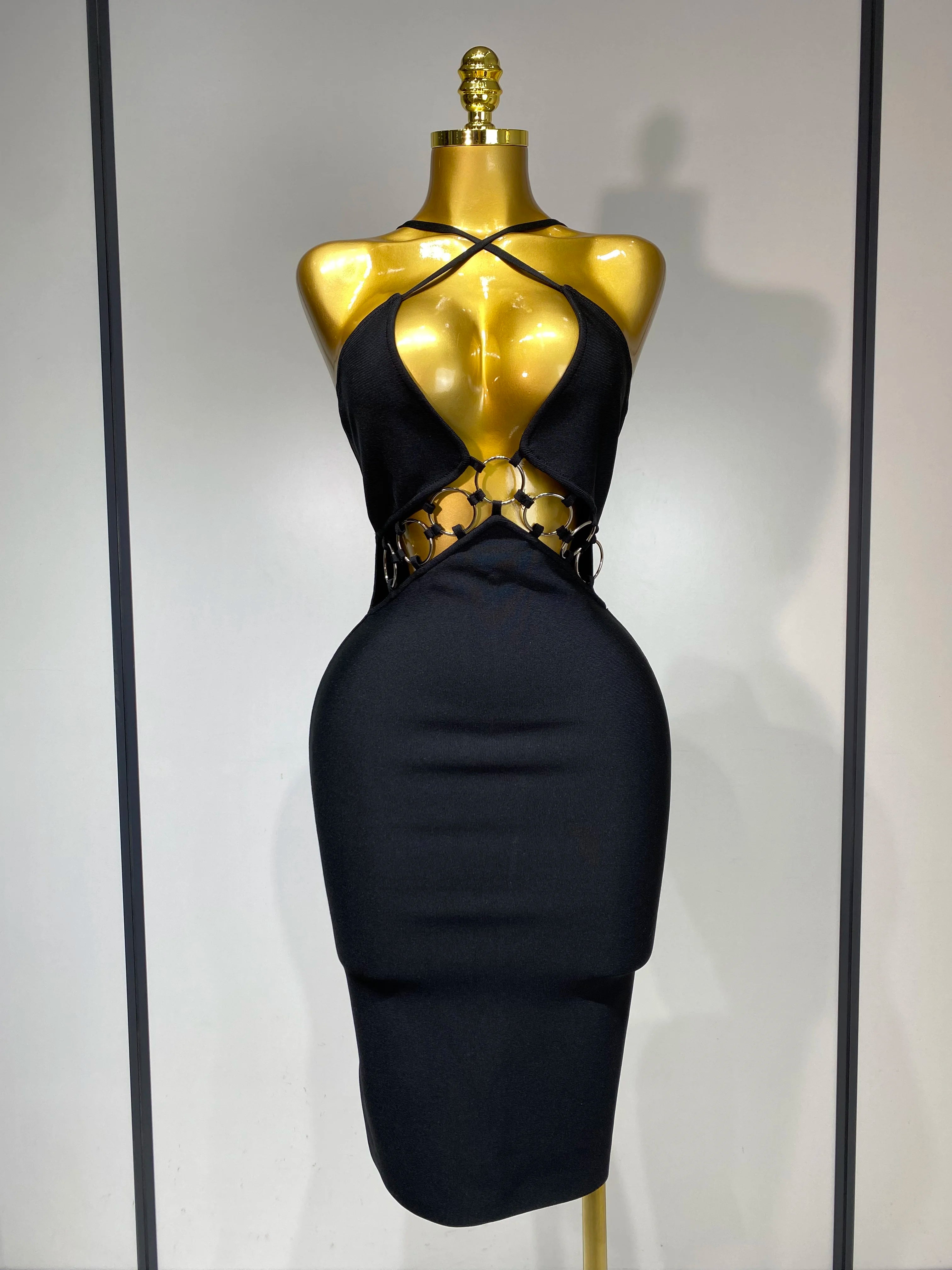 High Quality Women Sexy Backless Bodycon Bandage Dress Nightclub Party Evening Dress Luxury Birthday Cut Out Black Dresses