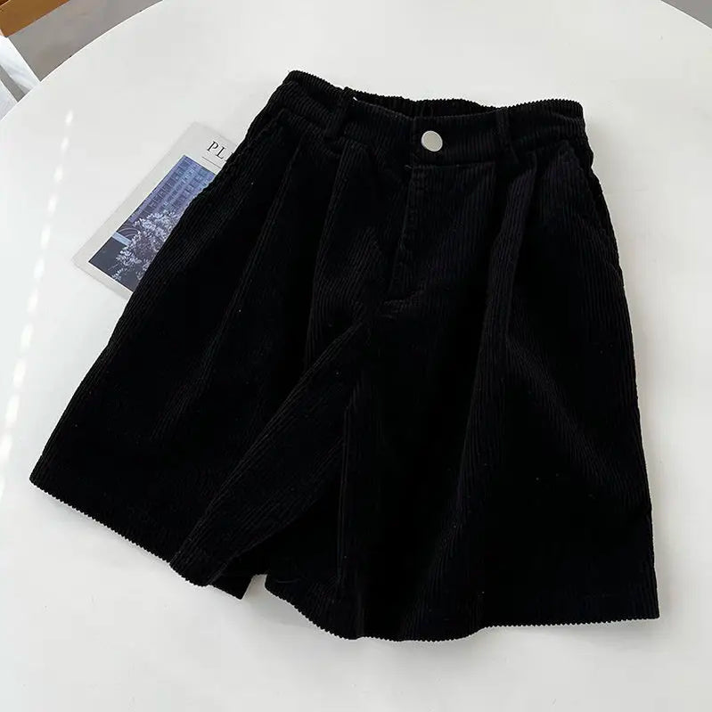 2023 Autumn/Winter Oversized Fat mm Corduroy Shorts Women's High Waist Outwear Slim A-line Casual Wide Leg Trousers