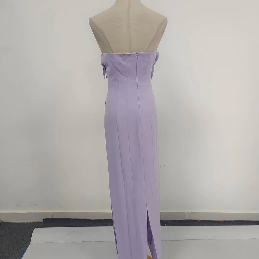 TWOTWINSTYLE Purple Slimming Spliced Bead Elegant Dresses for Women Strapless Sleeveless Temperament Dress Female Clothing New