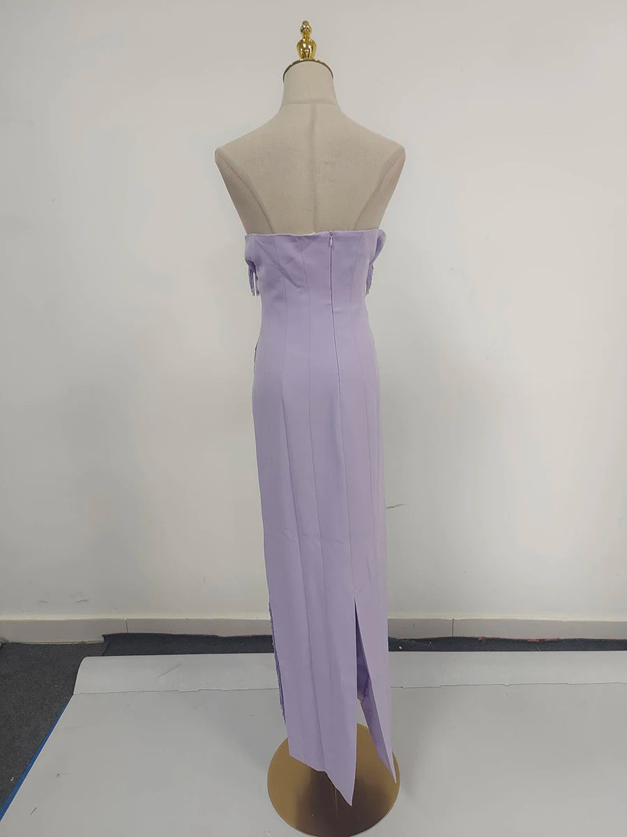 TWOTWINSTYLE Purple Slimming Spliced Bead Elegant Dresses for Women Strapless Sleeveless Temperament Dress Female Clothing New