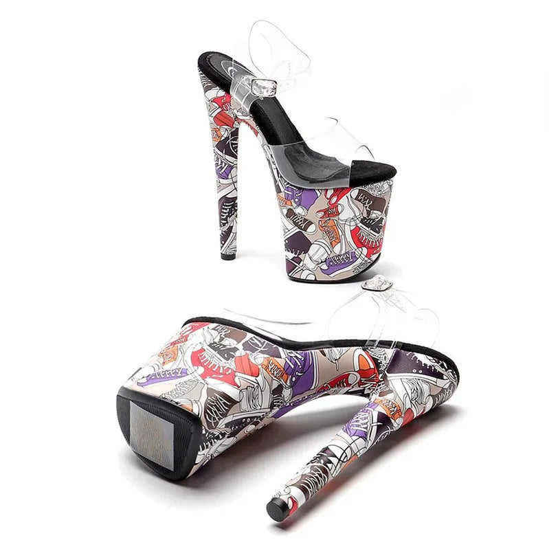 LAIJIANJINXIA New 20CM/8inches PVC Upper Fashion Sexy Exotic High Heel Platform Party Women Sandals Pole Dance Shoes 211