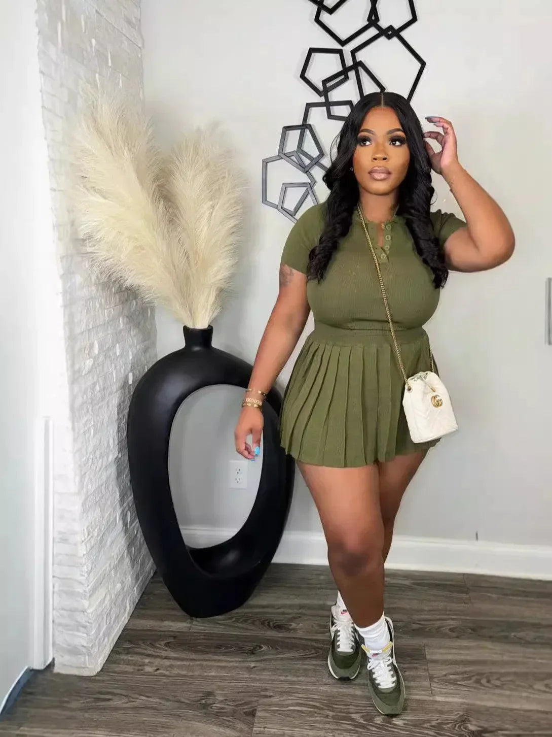 CM.YAYA Fashion Sport Women's Set Pleated Mini Skirt and Short Sleeve T-shirt Top 2024 Street Two 2 Piece Dress Sets Outfits