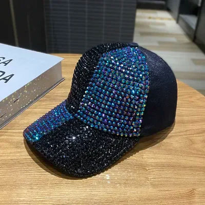 Summer Ladies Baseball Cap Korean Wild Spring and Autumn Rhinestone Caps Fashion Personality Street Highlights Hip-hop Hats PZ Black Purple 55-60cm