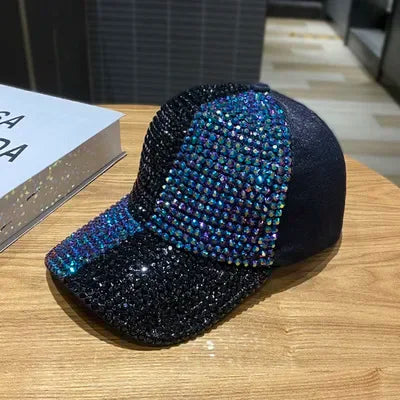 Summer Ladies Baseball Cap Korean Wild Spring and Autumn Rhinestone Caps Fashion Personality Street Highlights Hip-hop Hats PZ Black Purple 55-60cm