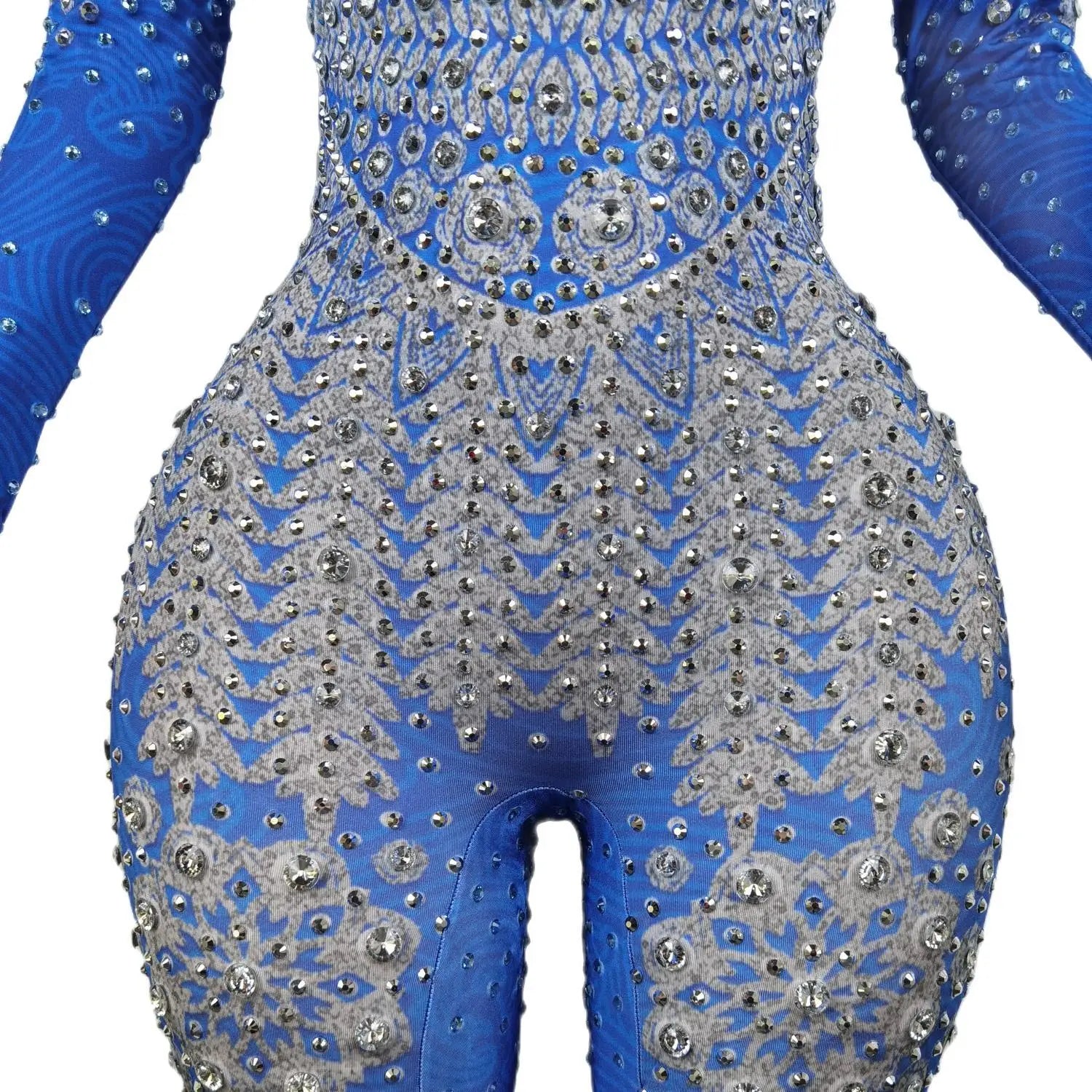 Sparkle Blue Rhinestones Jumpsuit Woman Stretch Leggings Singer Costume Birthday Party Club Stage Outfit Spandex Yatelandisi