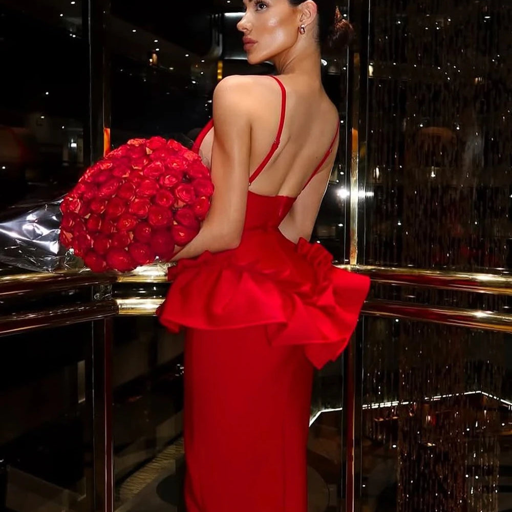 Sexy Women Long Bandage Dress Ruffle Sleeveless Slim Solid Summer Party Fishbone Maxi Dress Clubwear Female Vestido Outfits